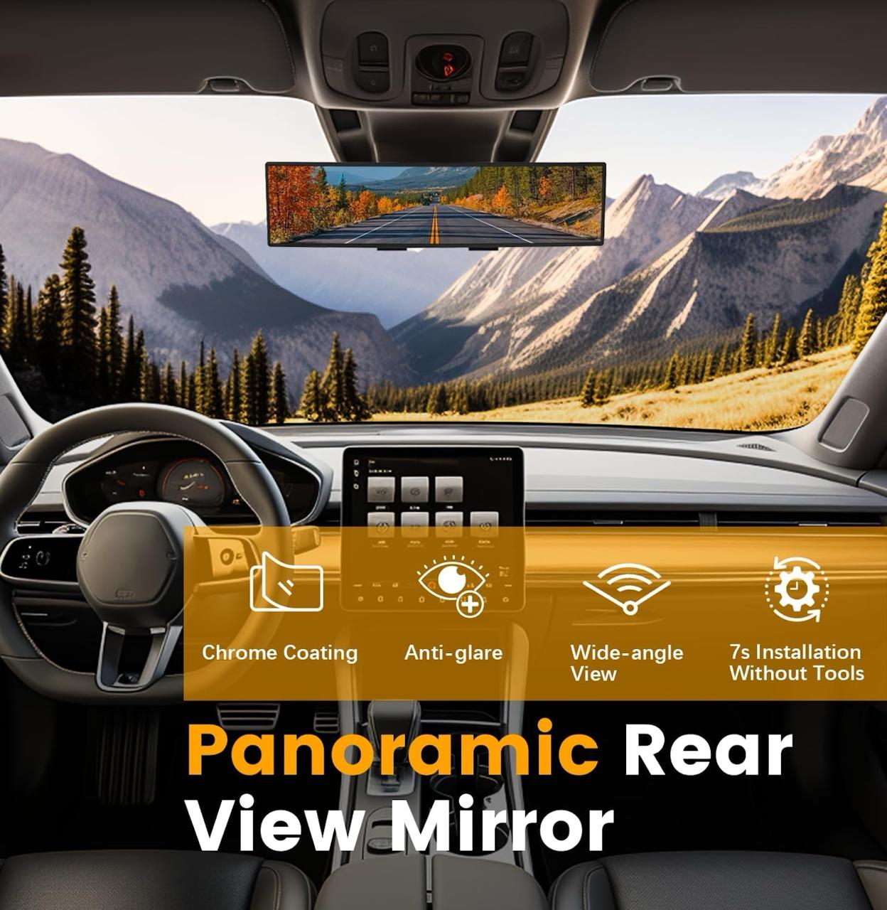 Panoramic Wide-Angle Rear View Mirror | Anti-Glare | Easy Clip-On Installation